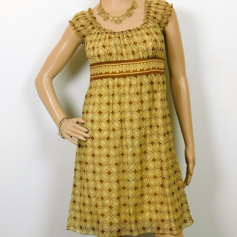 Max Studio Specialty Smocked Babydoll Dress XS Boho Y2K Silk Blend Milkmaid